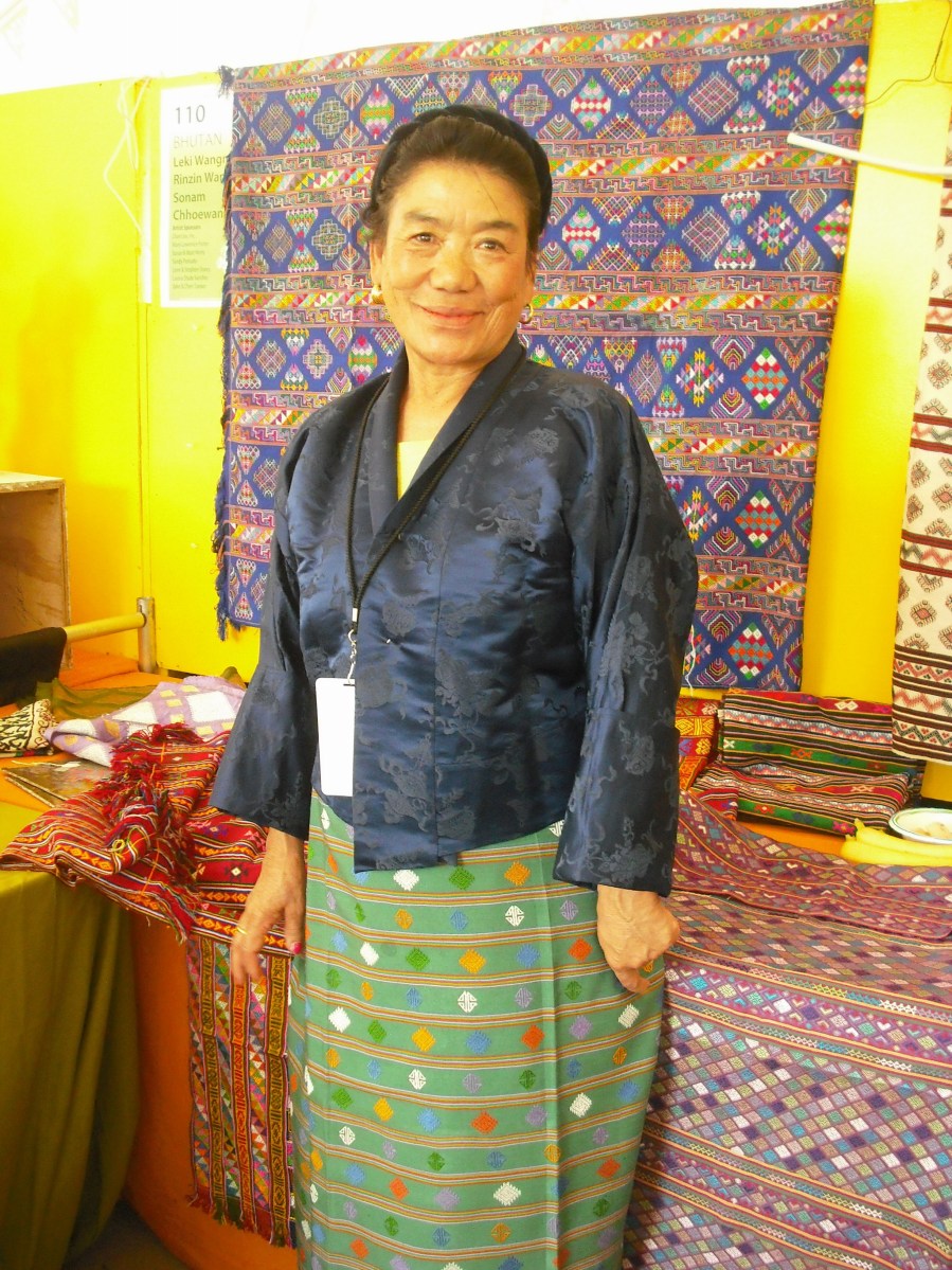 Leki Wangmo of Bhutan with her weavings.